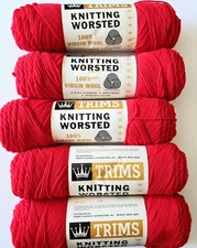 Vintage Frank's Trims Knitting Worsted Wool Yarn Lot of 5 Brite Red 4 oz