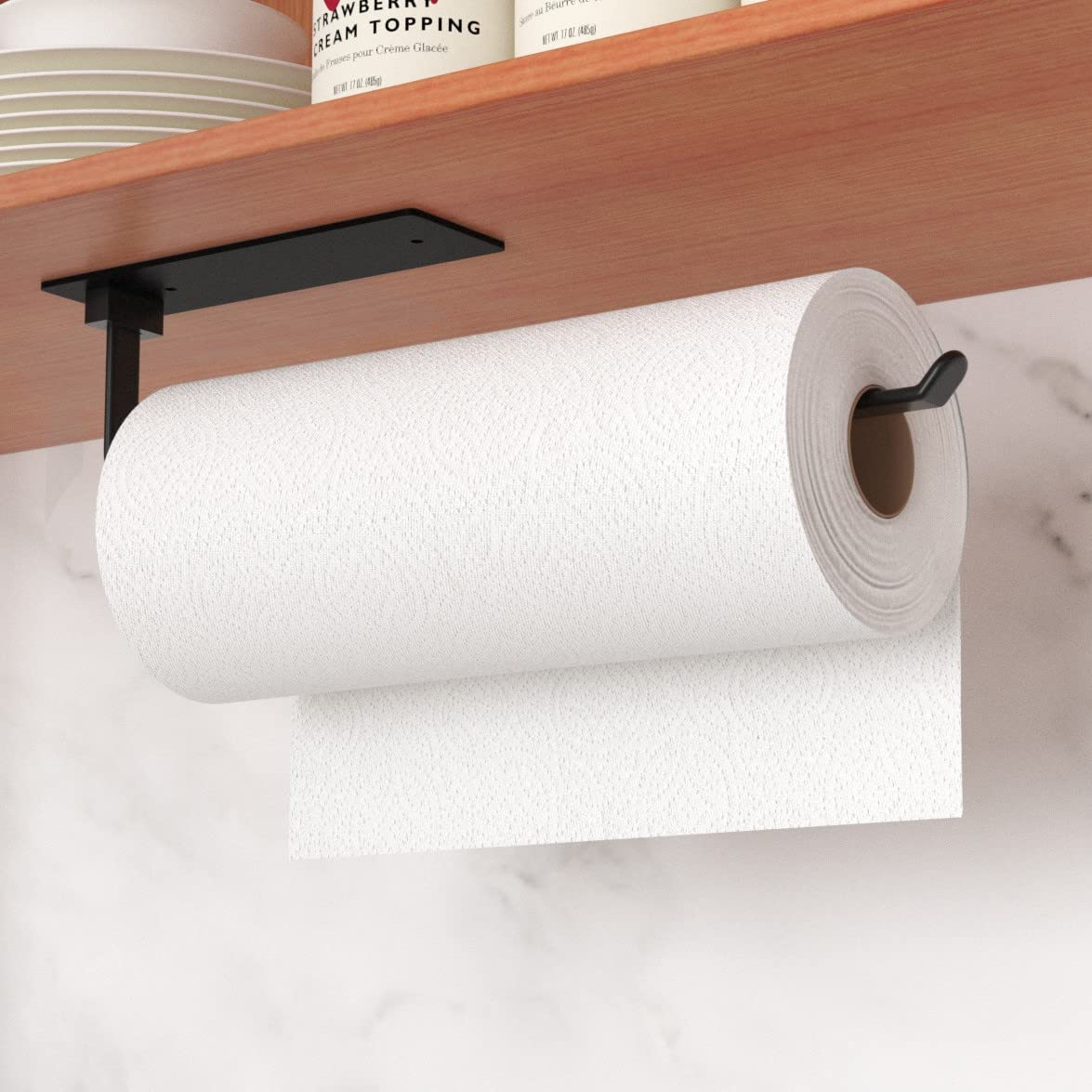 Black Under Cabinet Paper Towel Holder Wall Mount Self Adhesive Kitchen Rack UK