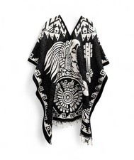 Aztec Warrior Amor Eterno Black Poncho Gaban Serape Sweater Indigenous Unisex
