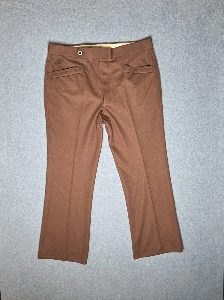 Pantalones de Colección Años 70 Champion Pantalones Para Hombre 37x29 Corte Bota Marrón Bordado Foto 2 de 4
