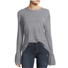 Frame 100 Linen Long Sleeve Striped Ruffle Cuff Top Size Medium