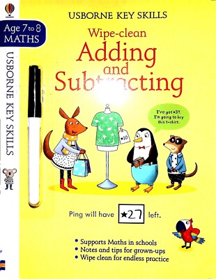 Wipe-Clean Adding and Subtracting 7-8 Usborne Key Skills  Maths Book New