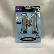 Anagram Balloons (Letter M) Foil Mylar Balloon 32” X 33” Silver New!!!