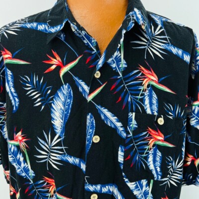 Joe Marlin Hawaiian Aloha XXL Shirt Palm Leaves Bird Of Paradise Coconut Buttons