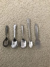 Vtg lot of 4 baby spoons  1 fork, various brands
