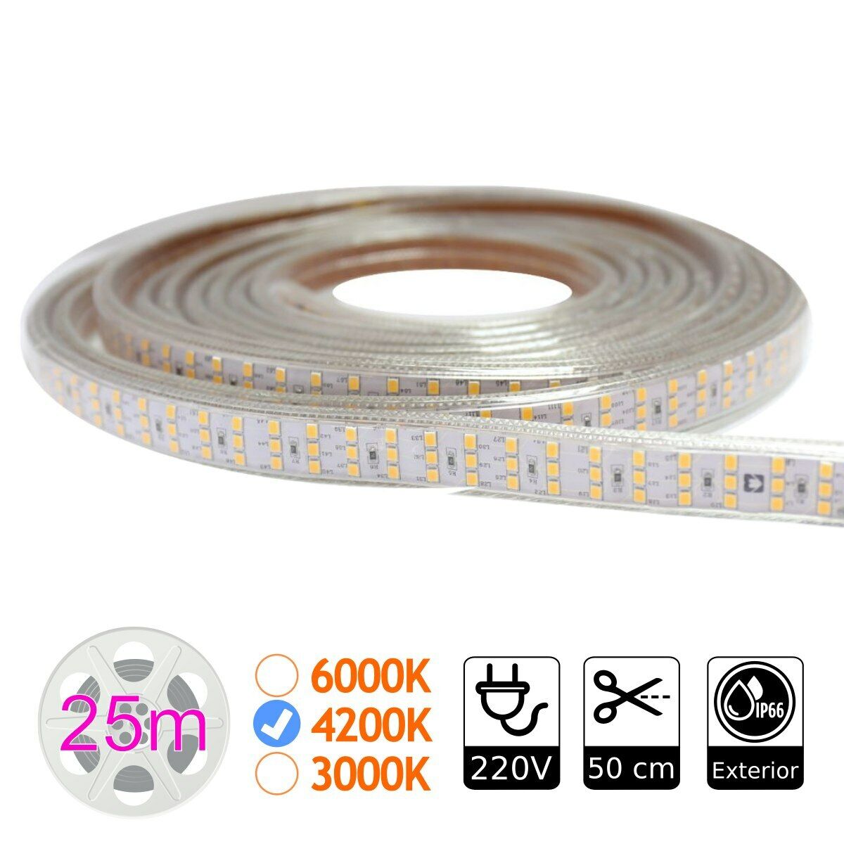 Jandei - Tira led triple 4200K 276 led metro 220V exterior bobina...