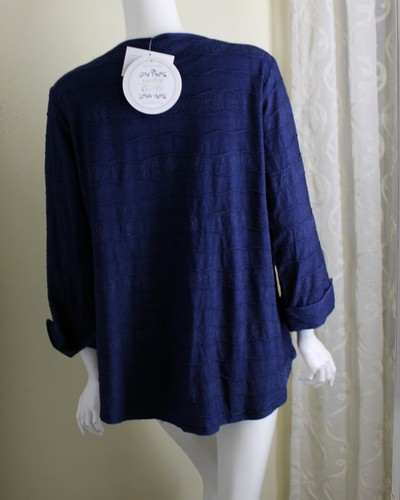 NWT Parsley & Sage Sz L Dark Indigo Art-to-Wear Waving Knit Cotton Jacket - Picture 3 of 4
