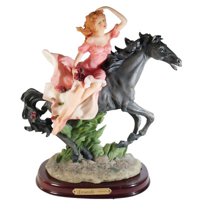 Leonardo Collection Girl Figurine Sculpture Statue With Black Horse Large 12 