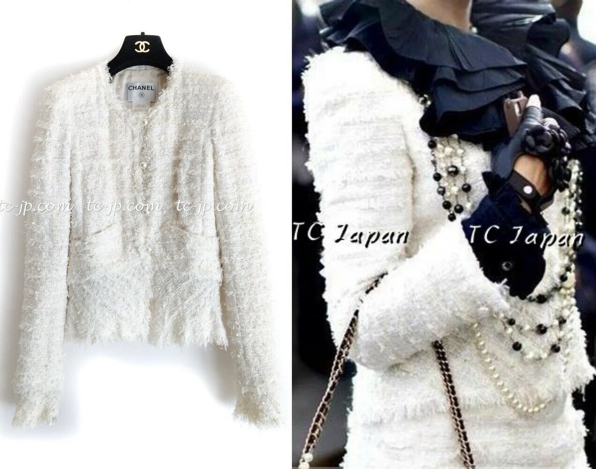 Movie $5390 RARE CHANEL 05S White Ivory Lesage Tweed Jacket Pearl Button 34  US2