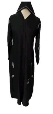 Ladies Premium Quality Kimono Nida Open Abaya Diamonte Dubai - Black N3- Size 56