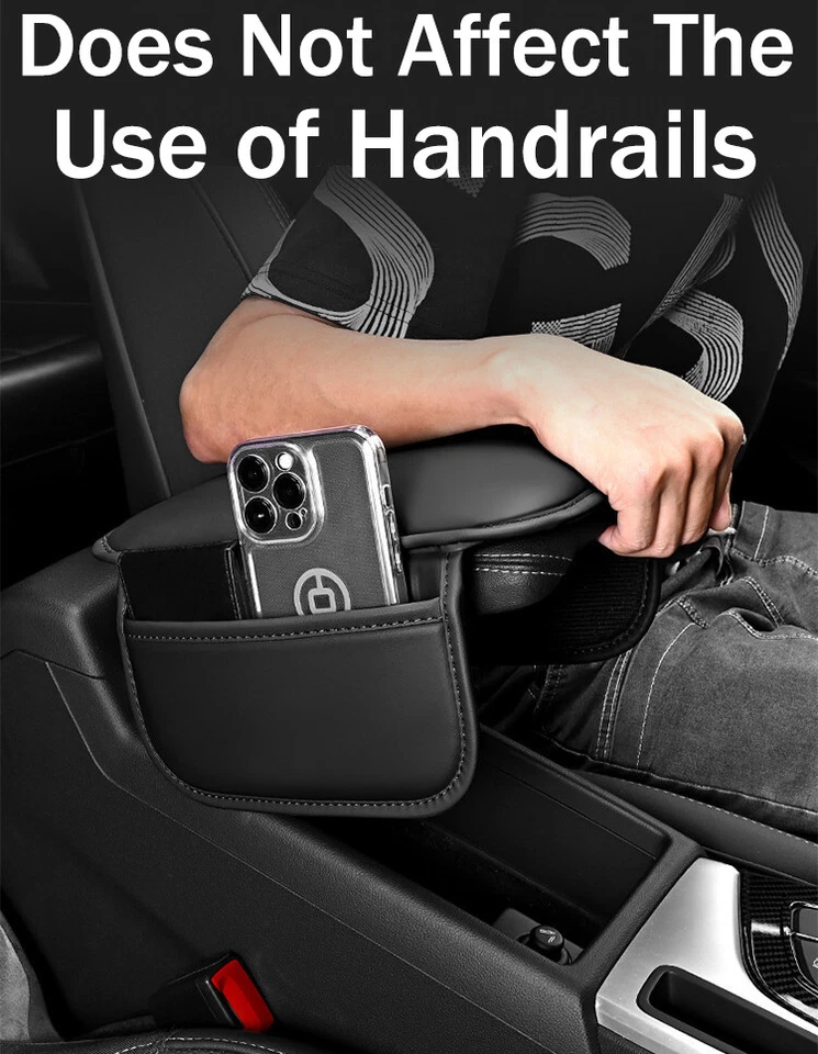 Cojín protector reposabrazos de cuero negro para interior de coche almohadilla de almacenamiento Foto 4 de 4