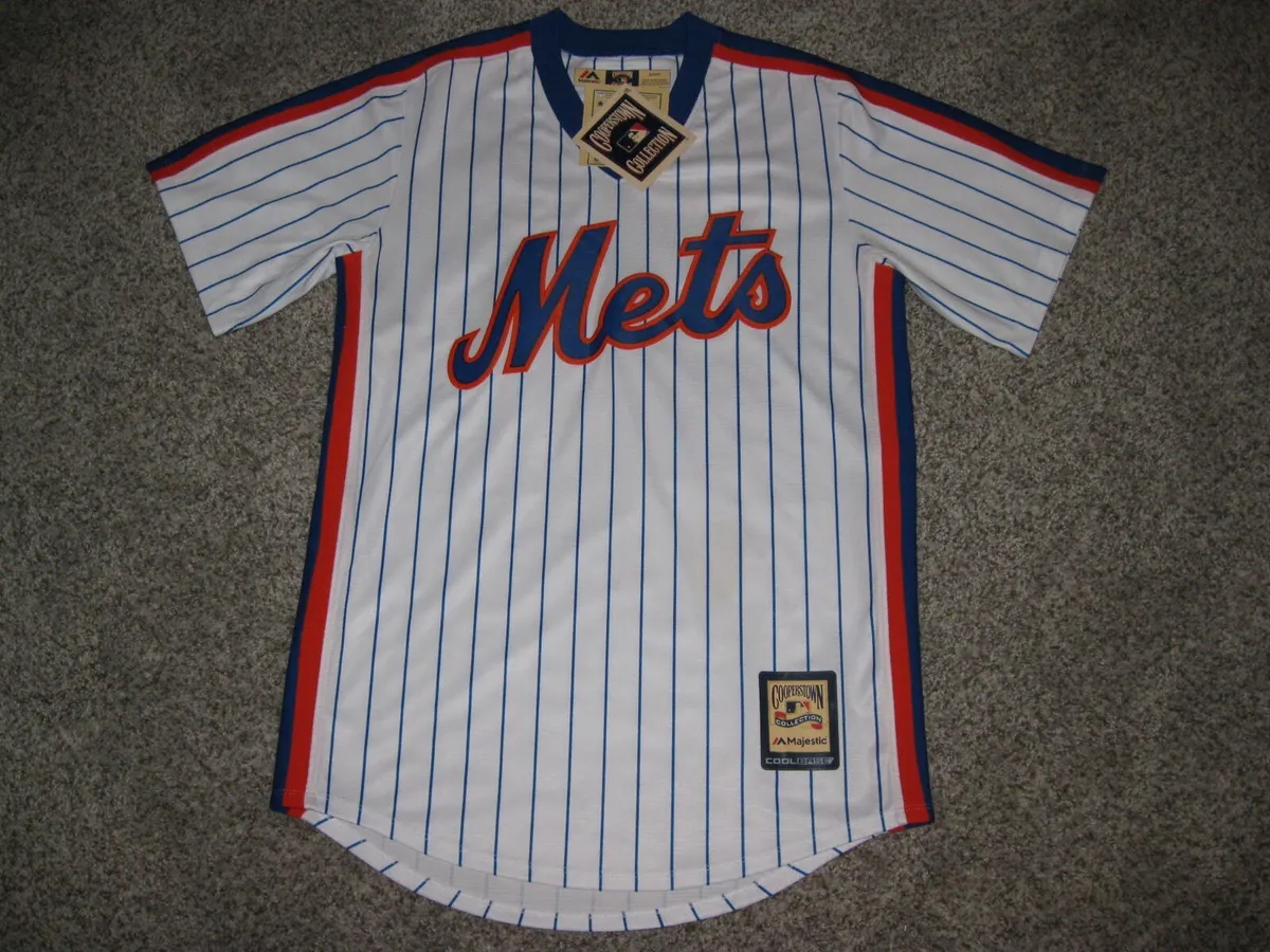 New York Mets White Pinstripe Majestic Cooperstown Collection Cool Base  Jersey