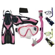 PROMATE Junior Snorkeling Scuba Diving PURGE Mask Snorkel Fins Mesh Bag Gear Set