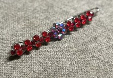 Red Rhinestone Barrette Hair Clip Metal Crystal Vintage Hairpin Jewelry Flower