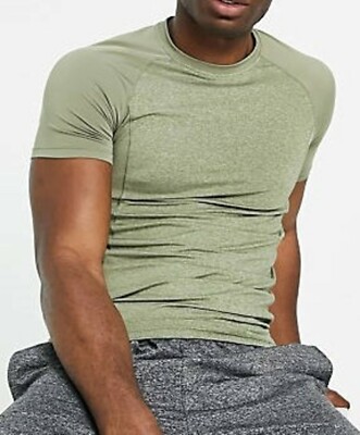 ASOS 4505 Compression Muscle Fit Contrast Men's SS Training T-Shirt S Khaki  NWT!