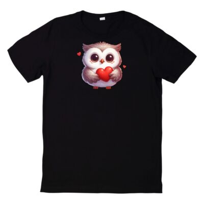 Cute Owl Heart Print T Shirt