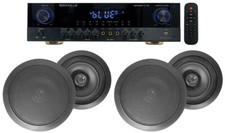 Rockville SINGMIX 5 Bluetooth Home Receiver Amp 4 8" Black Ceiling Speakers
