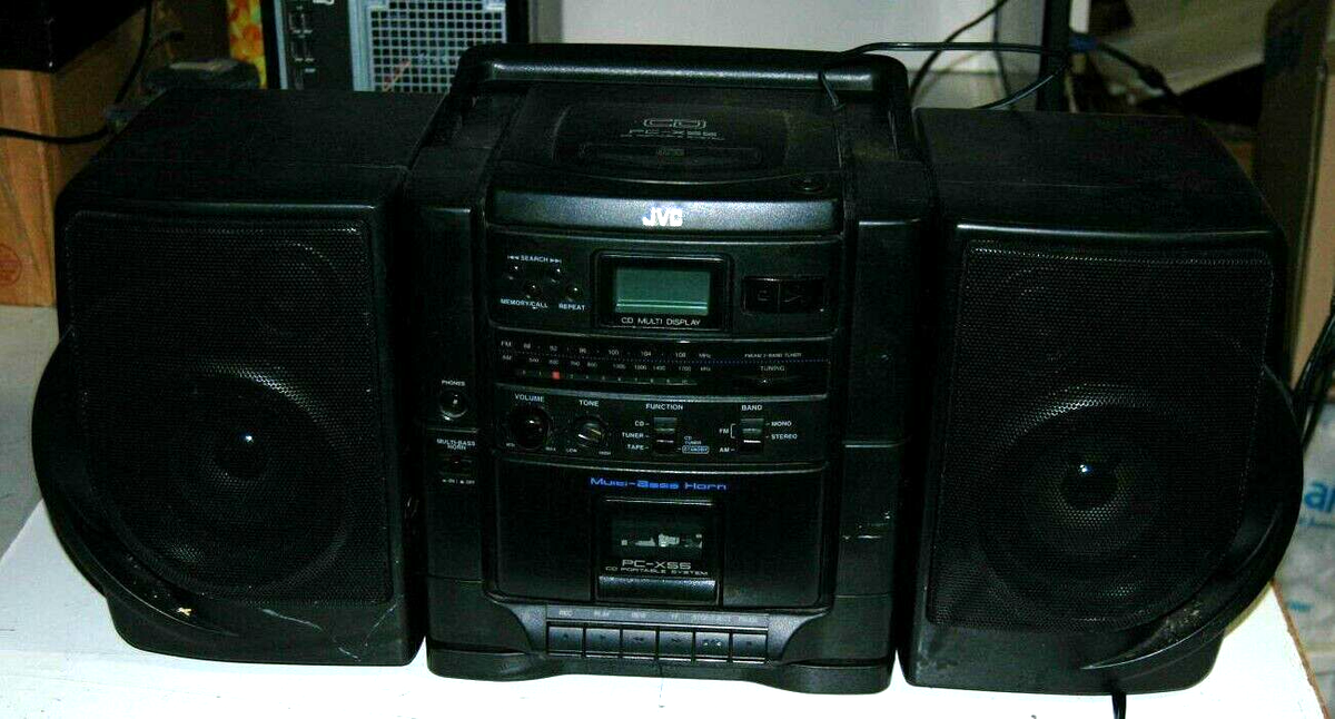 JVC PC-X55 Portable Multi Bass Horn Boombox Cassette CD Radio