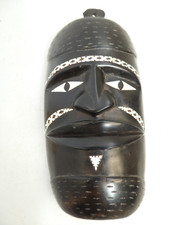 TROBRIAND WOODEN CARVED PEARL SHELL INLAID TPNG PACIFIC TRIBAL WALL MASK