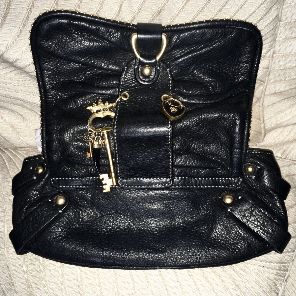Vtg Y2K Black Gold Juicy Couture Leather Charms Mini Handbag