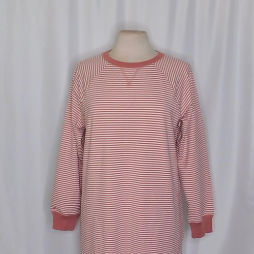 GARNET HILL Daydream Sweatshirt Gown Dress Pink White Stripe Sleep Dress Medium - Picture 3 of 13