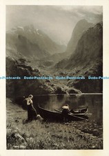 D186779 Mountains. River. Two women at the boat. Hans Dahl