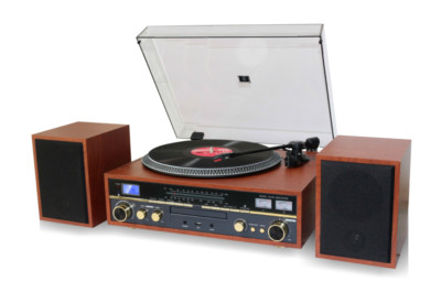 TechPlay Commander, Bluetooth Amplifier W/2-Speed Turntable, CD MP3 (Wood)  