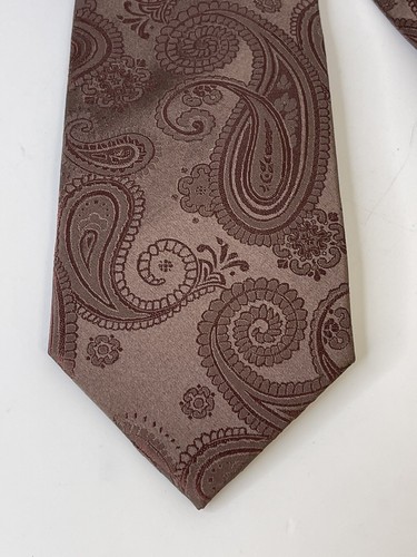 Cravatta Paul Malone 100% BrownSilk Paisley Eccellente - Foto 2 di 7