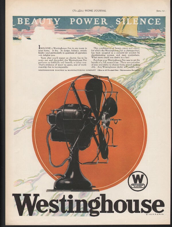 1925 Westinghouse Electric Fan Blade Water Cool Boat Motor Appliance Ad 22286-image