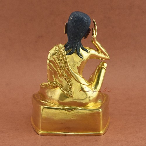 Statua in rame Guru Milarepa dipinta con volto intagliato a mano dorato dorato di Patan Nepal - Foto 4 di 4