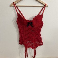 Exposed Red Lace Corset Bustier Lingerie Top Garters L/XL