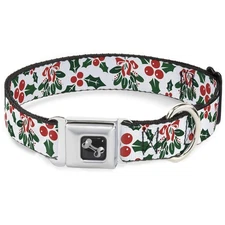 Buckle-Down Dog Collar Seatbelt Buckle Holly Mistletoe 9 to 15 Inches 1.0 Inc...