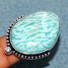 925 Silver Plated Amazonite Ring US 4 Best Gifts Fashion Forwarded Jewelry GW