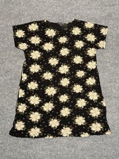 Gudrun Sjödén Women's Black Floral Knit Shift Dress Short Sleeve Stretch L