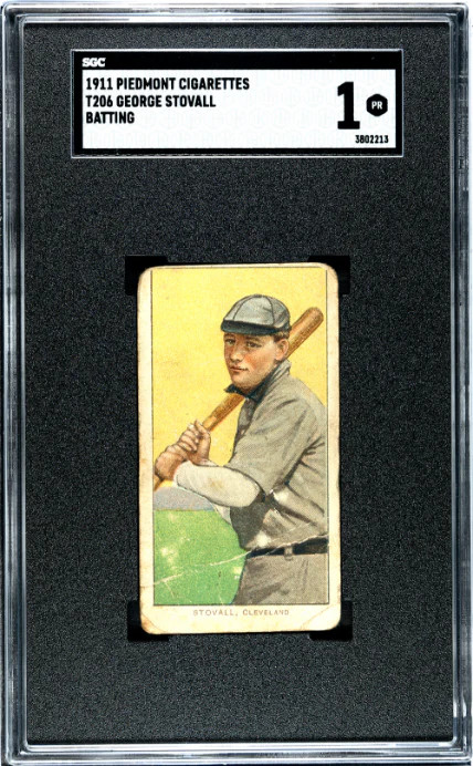 1909 T206 GEORGE STOVALL NNO POOR PIEDMONT 350-460 BATTING SGC 1 CLEVELAND NAPS