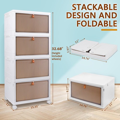 Stackable Storage Bins Wheels Lid Home Office Dorm 4 Tier Indoor PP Materials - Picture 2 of 6