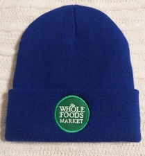 Blue Whole Foods Logo Winter Knit Beanie Hat Team Members New