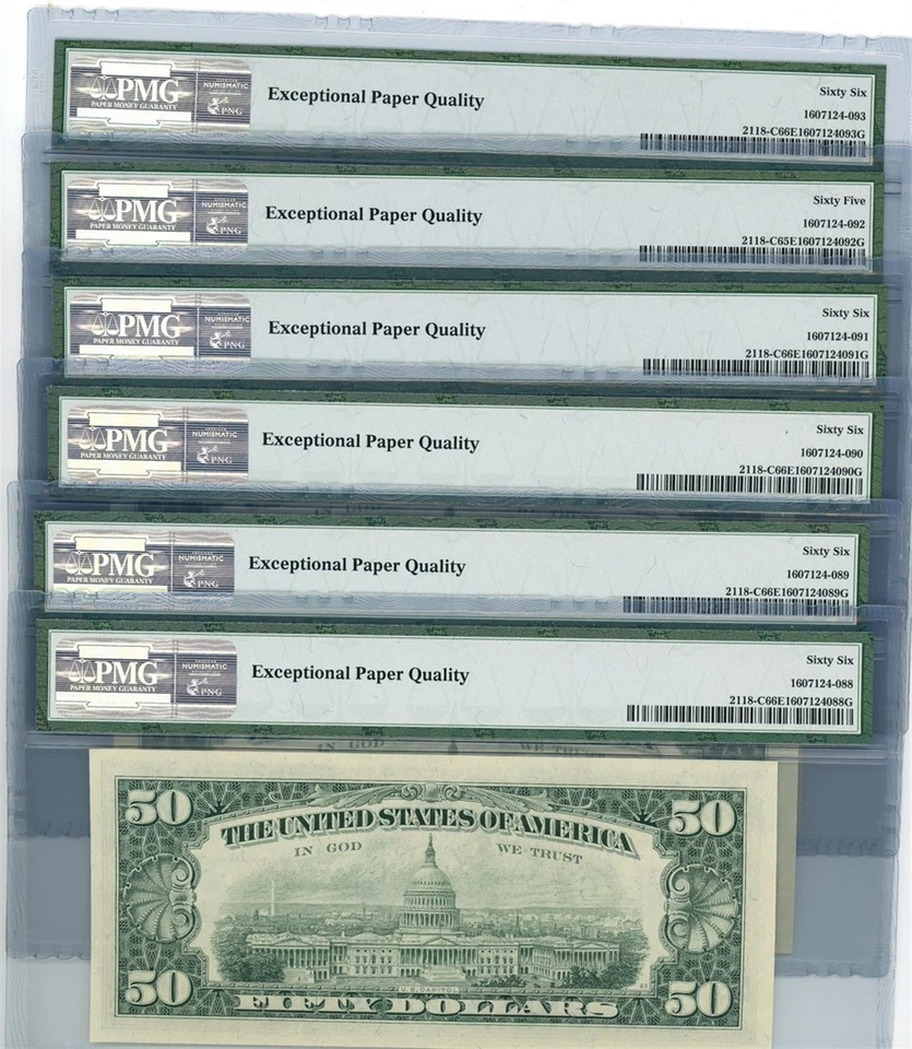 Fr. 2118-C $50 1974 Federal Reserve Note 6 Consecutive 65-66 EPQ PMG DC-2656 - Image 2 of 3