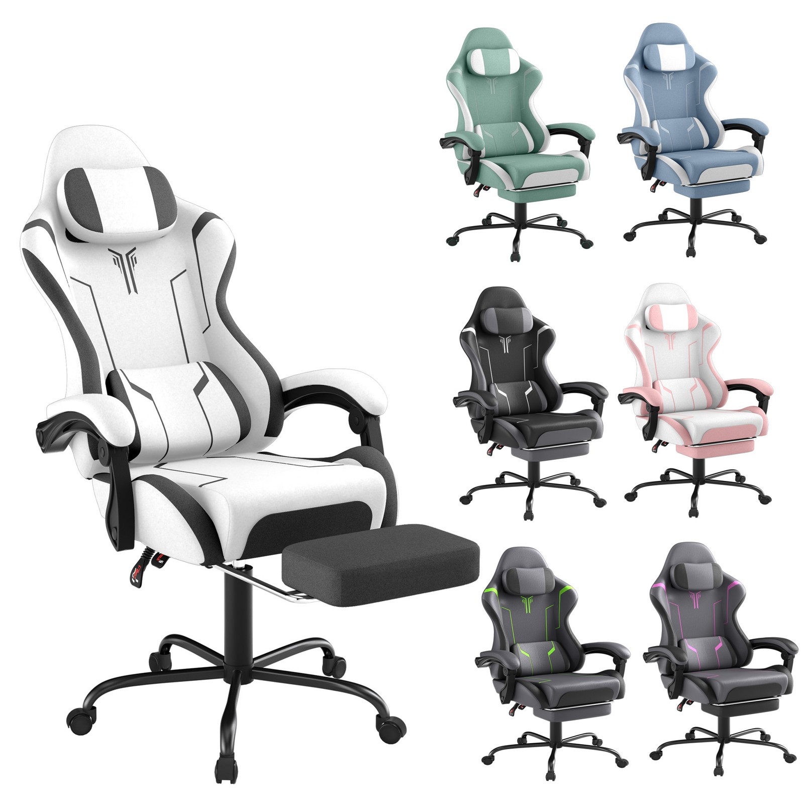 Gaming Chair with Adjustable Backrest Footrest Headrest Ergonomic Office Chair