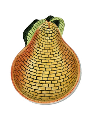 VTG California Clay Art Pear Shaped Ceramic Dish Yellow Brick Mosaic CA Marking
