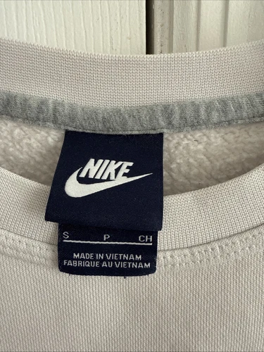 Nike Sweatshirt Off White Fleece Embroidered Logo Crewneck Pullover Size S - Picture 3 of 5