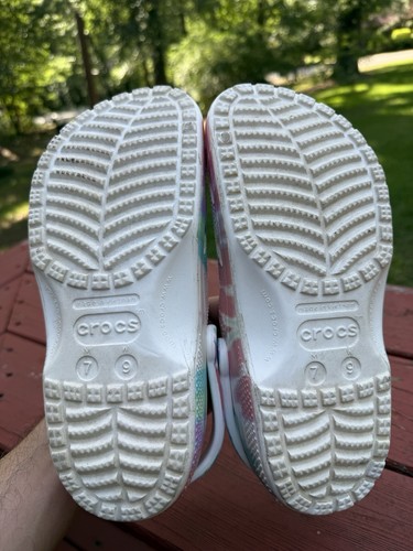 5 paia di crocs da donna taglia 9 uomo 7 leopardate tie dye nere come nuove - Foto 10 di 16