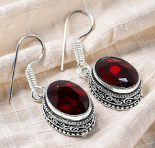 Mozambique Garnet Gemstone 925 Sterling Silver Handmade Jewelry Earrings 1.60"