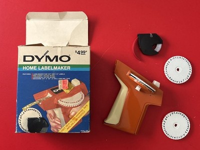 Dymo Home Label Maker Model 1780 Vintage 1971 Orange 3 Wheels Box & Extra Vtg