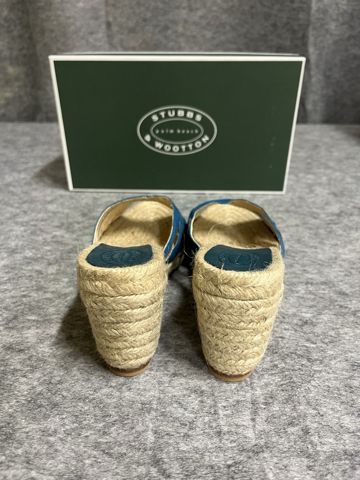 Stubbs Wooton Sandals Womens 6 Blue Teal Kelly Espadrilles Wedges Rib Open Toe