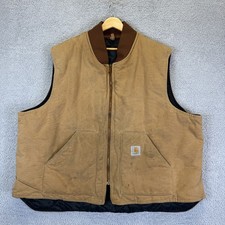 Vintage Carhartt Men's 4XL Brown Quilted Lined Work Vest Canvas USA Union Made
