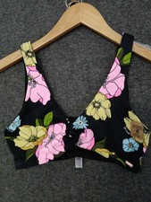 Victorias Secret S Black Floral Wrap Pullover Bikini Top Padded Swimwear