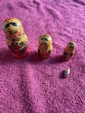 Russian Nesting Dolls 4 Babushka Matryoshka Yellow, Wooden,Flowers, Hand Painted
