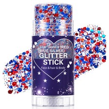 4th of July Glitter Stick, Patriotic Face Hair 0.56 oz, Hexagon Sequins