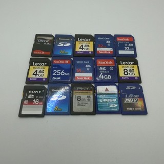 Lot of 15 Miscellaneous SD Cards Brands Include Sandisk Lexar Untested GC385